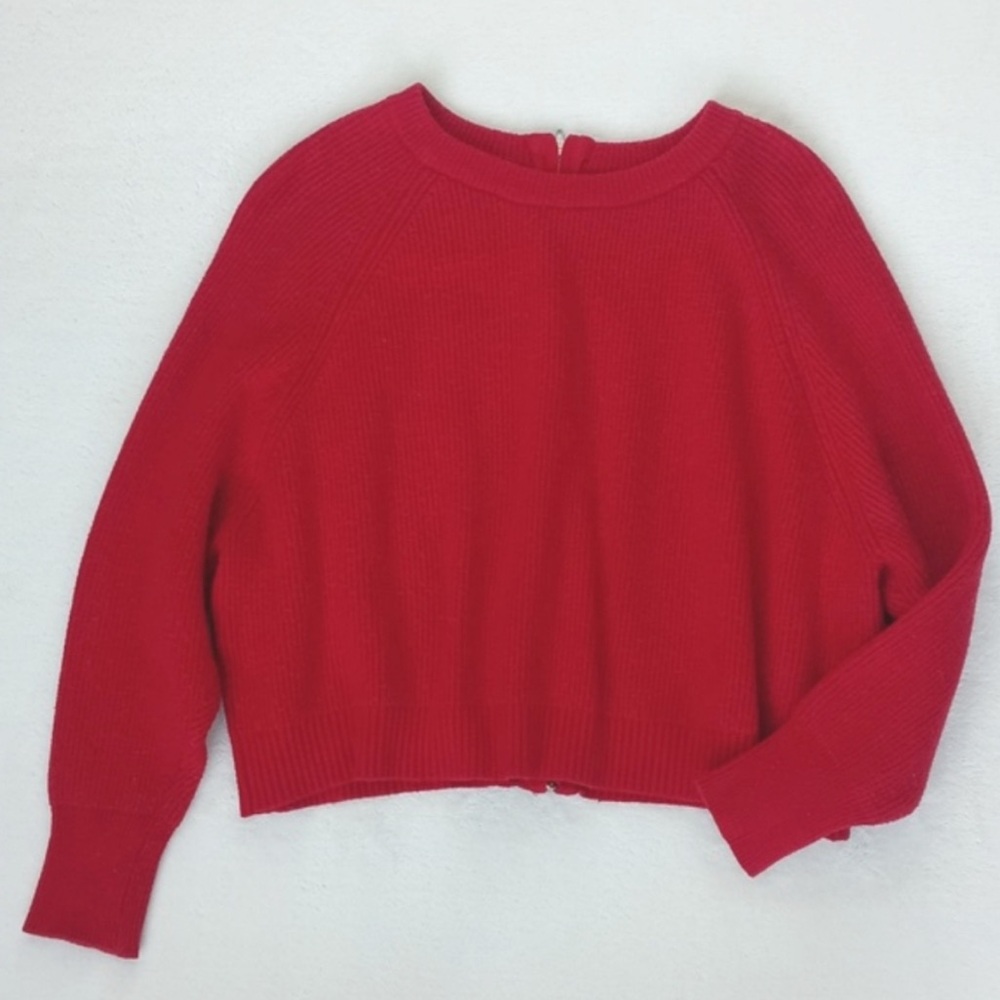 Zara Women's Red Cropped Ribbed Nylon Blend Long Sleeve Sweater S (Back Zip) - Picture 6 of 16